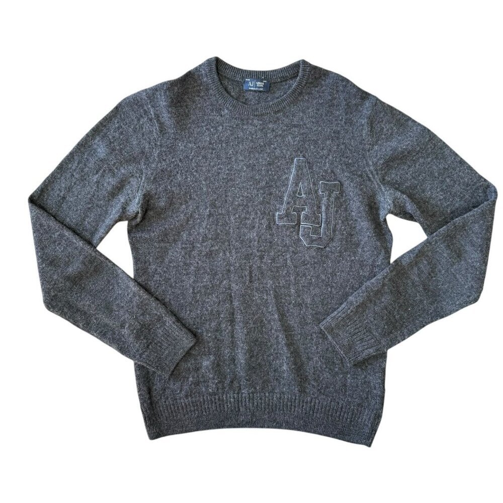 Armani Jeans Sweater Wool Blend Long Sleeve Embroidered Logo Gray Size Small